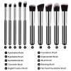 Mini Makeup Brushes Set for Travel - Synthetic, 10 Pieces, Black/Silver - default