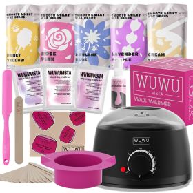 Waxing Kit WUWUVISTA 23 Items Hair Removal Wax Kit With Wax Warmer Waxing Beads For Face, Brazilian, Full Body, Bikini, Sensitiive Skin  Skin Suitable (Option: Black-USplug)